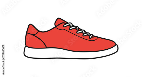 Vibrant red athletic shoe with white sole casual footwear design element for fashion and sports isolated on white background