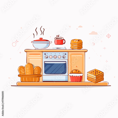 Kitchen Countertop with Baked Goods and Appliances