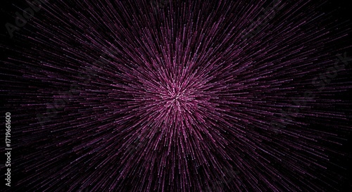 : An explosive radial burst of fine lines and dots, starting dense in the center and fading out, creating a gradient effect with stippling.