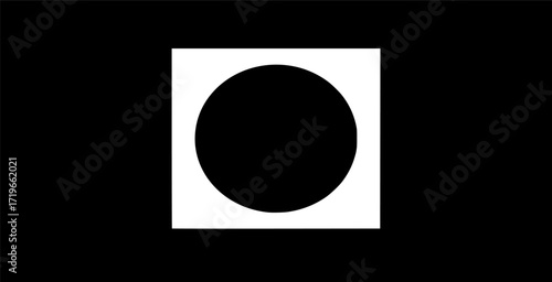  A minimalist composition of a single black circle perfectly intersecting a white square, with the negative space creating a new, compelling shape