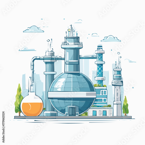 Industrial Complex with Spherical Reactor and Beaker