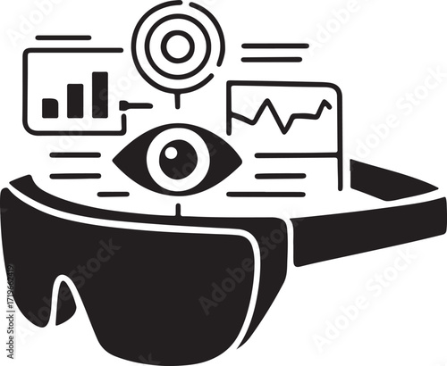 Augmented reality headset with data visualization and eye tracking technology silhouette isolated on white background isolated on transparent background