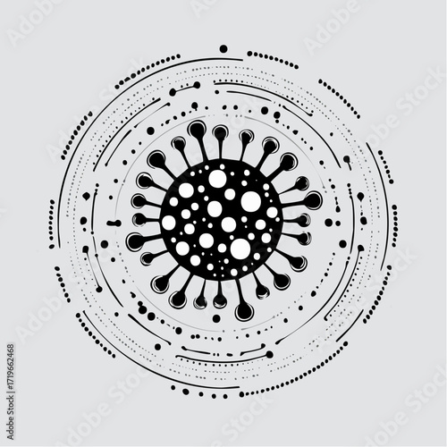 Microscopic Virus Illustration Black and White