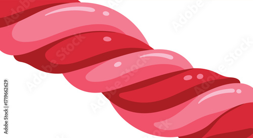 Sweet red and pink twisty candy strip close up macro detail candy food photography isolated on white background