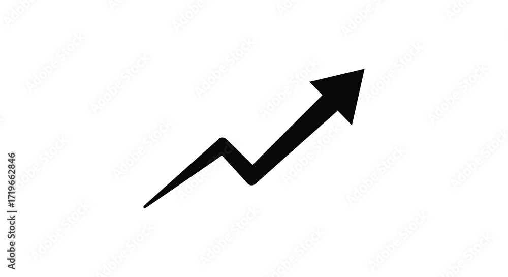 Hand drawn upward trend arrow symbolizing growth and success business concept isolated on white background