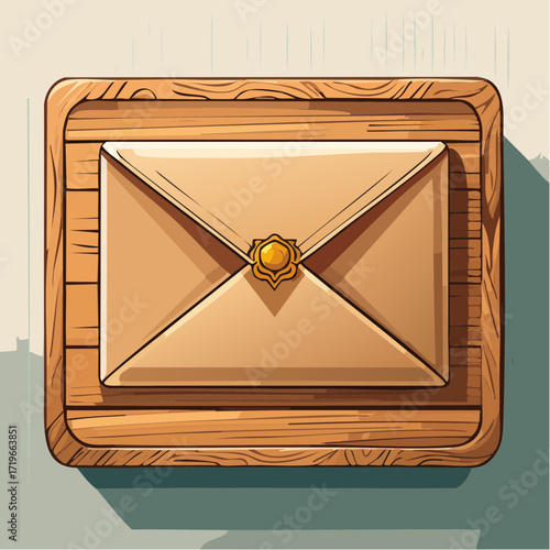 Tan Envelope with Golden Seal on Wooden Board