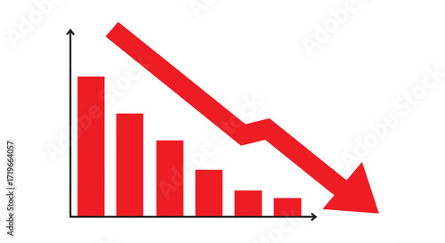 Red arrow chart shows sharp decline stock market financial downturn business concept isolated on white background