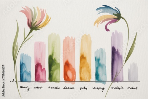 Abstract Watercolor Floral Painting with Color Swatches and Lettering
