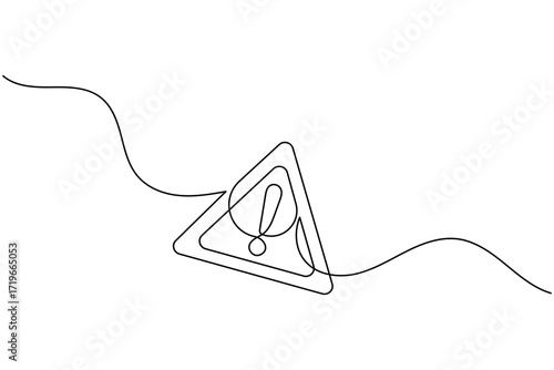 Danger warning sign exclamation mark triangle one line drawing  and minimalist style isolate outline vector illustration