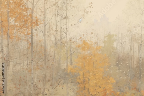 Autumn forest painting outdoors woodland.