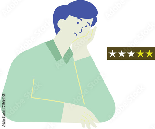 Sad man with low star rating review illustration