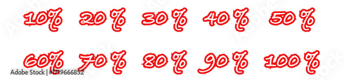 Red percentage values from ten to one hundred