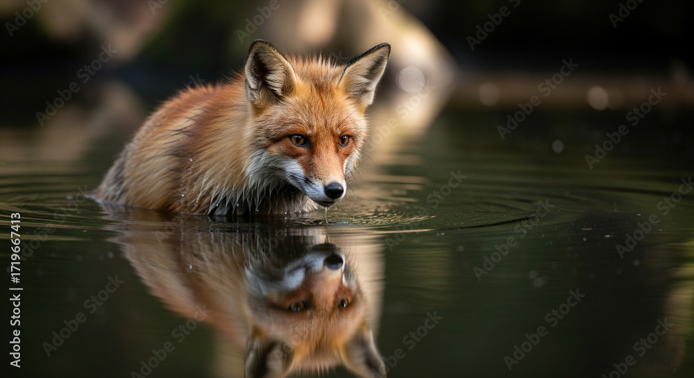 Fototapeta premium red fox in the water