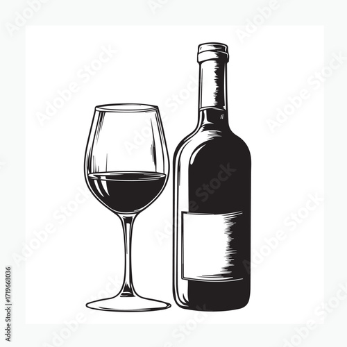 wine bottle and glass on white