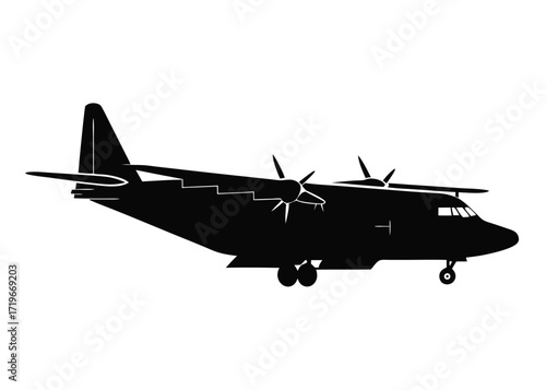 Cargo plane black vector silhouette on white background