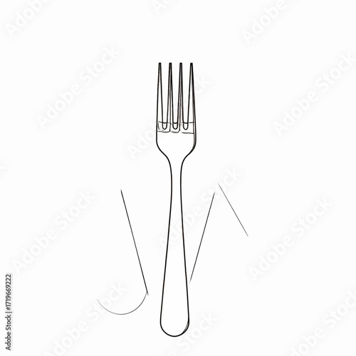 Minimalist black and white line art illustration of a standard four-tined dining fork.