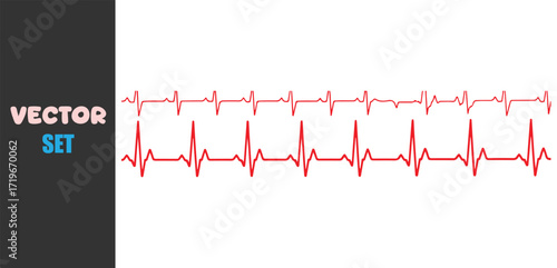 Abstract electrocardiogram line art with red and orange heartbeats on white background