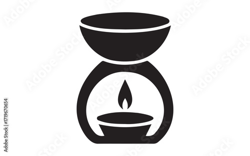 Black silhouette of an oil burner with a flame on white background