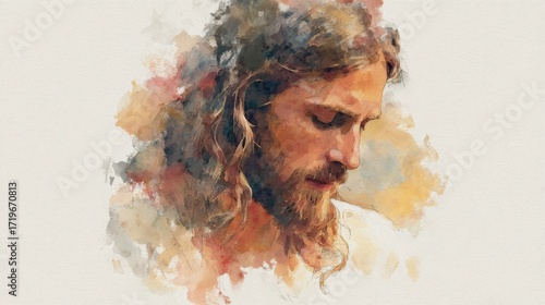 Watercolor painting of Jesus Christ with soft brush
