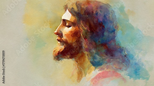 Watercolor painting of Jesus Christ with soft brush