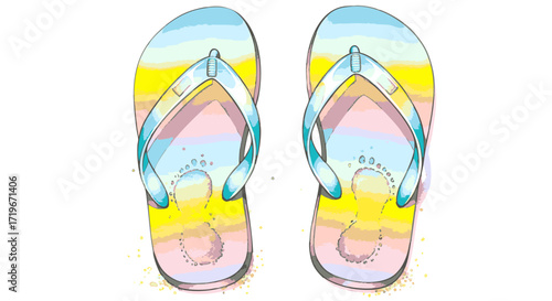 A pair of colorful flip flops viewed from the top on a plain background, referencing 1572.eps file