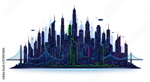 Futuristic city skyline with skyscrapers and flying vehicles a modern metropolis with advanced technology