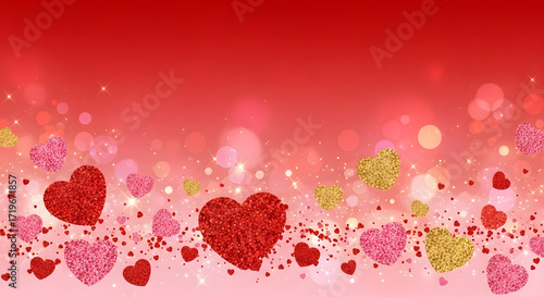 Sparkling heart background with romantic red gradient