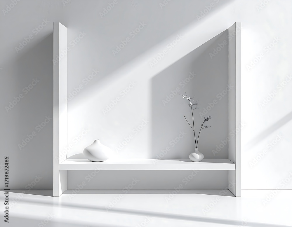 Fototapeta premium Minimalist white shelf with vase