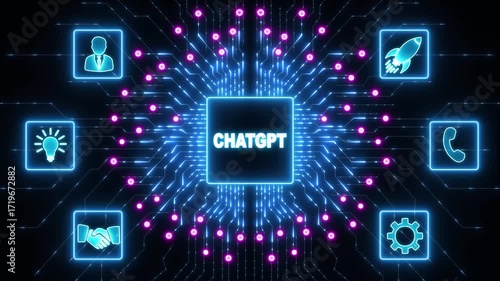 AI artificial intelligence and data mining. ChatGPT Deep learning. Computer chip technology. Futuristic cyber innovation automation and autonomous brain. Chat GPT text generative AI.