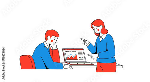 Business review session with financial report analysis and collaborative discussion about project