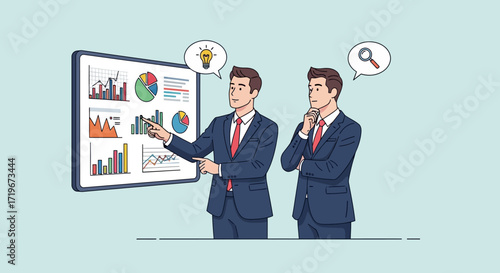 Business presentation with charts and graphs by professionals analyzing data to improve performance
