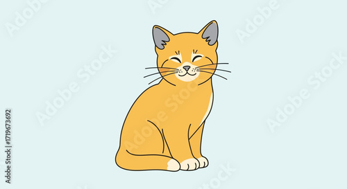 Adorable cartoon ginger cat sitting upright with a serene and contented expression