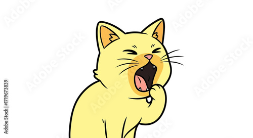 Cartoon Illustration of a Yawning Yellow Cat with Exaggerated Facial Expression