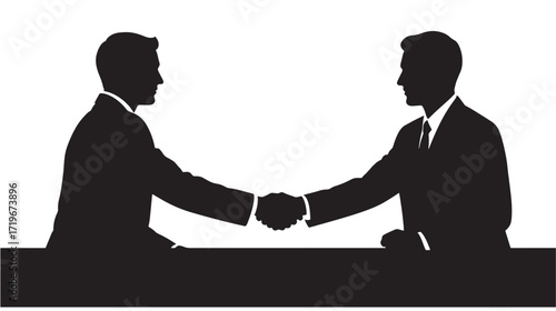 Two businessmen shaking hands agreement deal concept Black silhouettes Vector illustration Isolated on white b