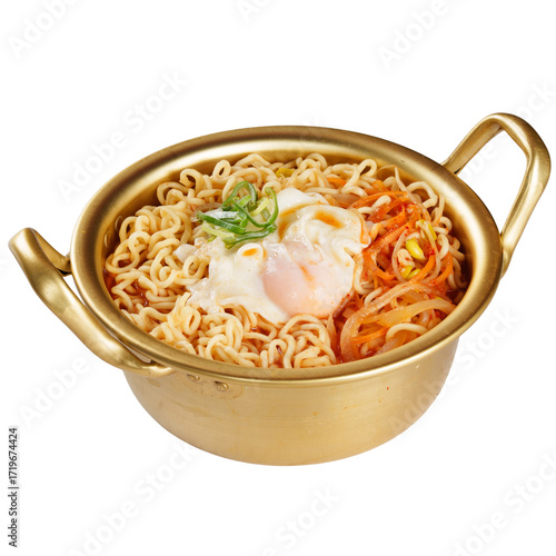 Golden Bowl of Noodles with Egg and Kimchi