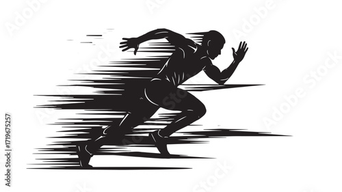 Running man silhouette speed motion design Sport athlete illustration Black and white vector