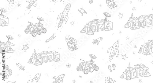 Space Exploration Illustrations Seamless Pattern Design