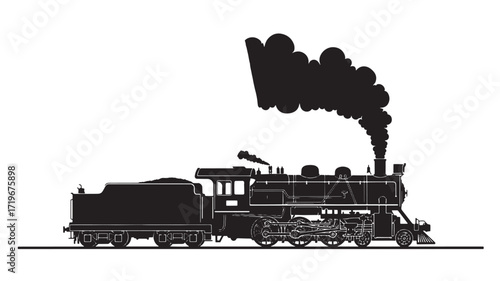 Steam train locomotive silhouette Black and white design Transportation icon Vector illustration Isolated on w