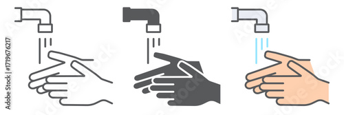 Wash your hands icons, wash and hygiene, washing hands sign, vector graphics, a linear pattern on a white background, eps 10.