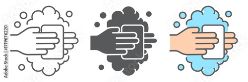 Washing hands with soap icons, wash and hygiene, wash your hands sign, vector graphics, a linear pattern on a white background, eps 10.