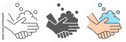 Washing hands with soap icons, wash and hygiene, wash your hands sign, vector graphics, a linear pattern on a white background, eps 10.