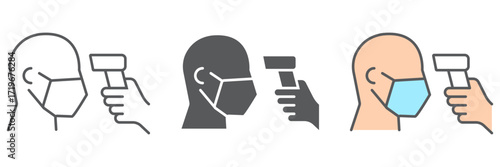 Checking body temperature icons, coronavirus and covid 19, temperature scaning sign, vector graphics, a linear pattern on a white background, eps 10.
