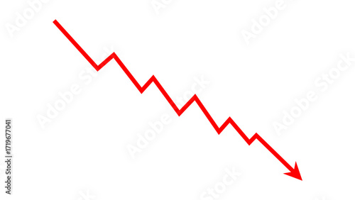 Down fall red arrow line graph financial loss concept, Red arrow downward direction, Stock market fall, Business loss, Market crash, Economic loss. Vector illustration.