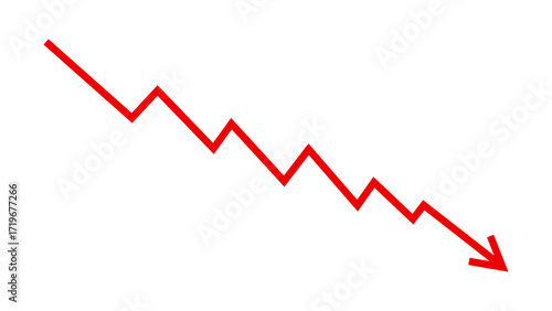 Down fall red arrow line graph financial loss concept, Red arrow downward direction, Stock market fall, Business loss, Market crash, Economic loss. Vector illustration.