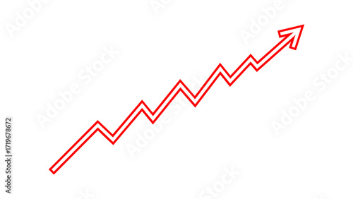 Red neon arrow graph line chart moving up concept of stock market business growth, financial profit, business grow up sign. Increase inflation, business debt, business risk. Vector illustration.