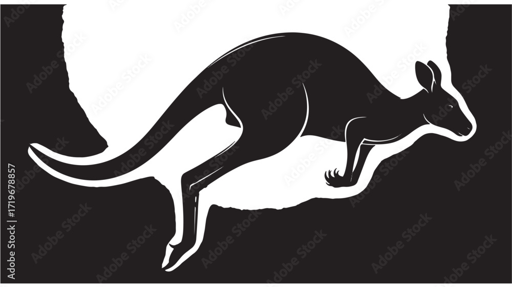 Fototapeta premium Jumping Kangaroo Silhouette Vector illustration Black and white design Australian animal wildlife graphic Mini