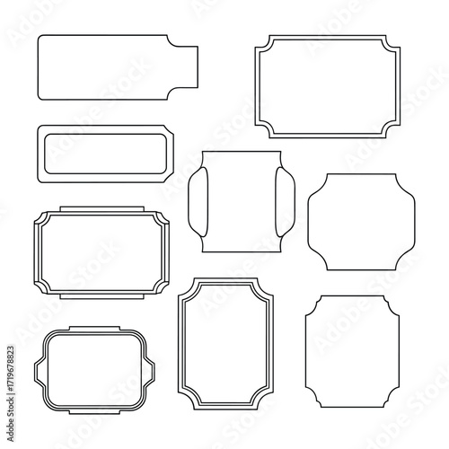 Collection of nine decorative outline frames and labels border vintage