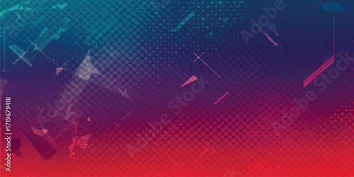 vibrant abstract background gradient deep blue bright red geometric shattered halftone pattern dynamic visual effect