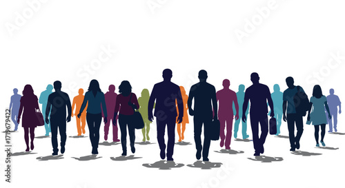 A diverse group of people walking together in a crowd.