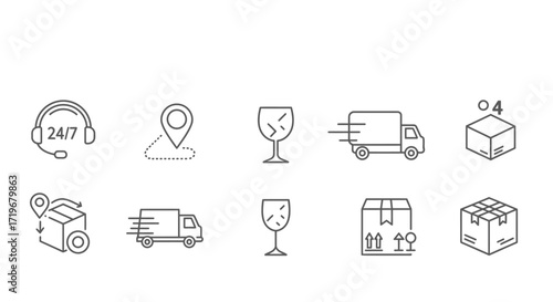 Logistics, Delivery, and Shipping Line Icons